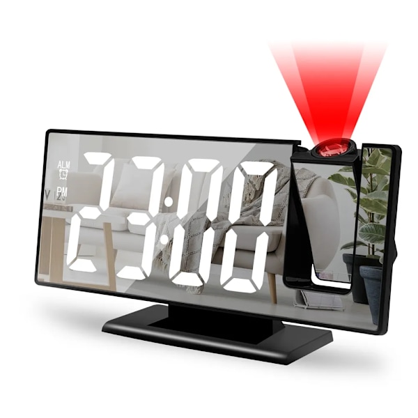 180° Arm Projektion Alarm Ur med Tid Temperatur Digital Alarm Ur Snooze Tabel Ur