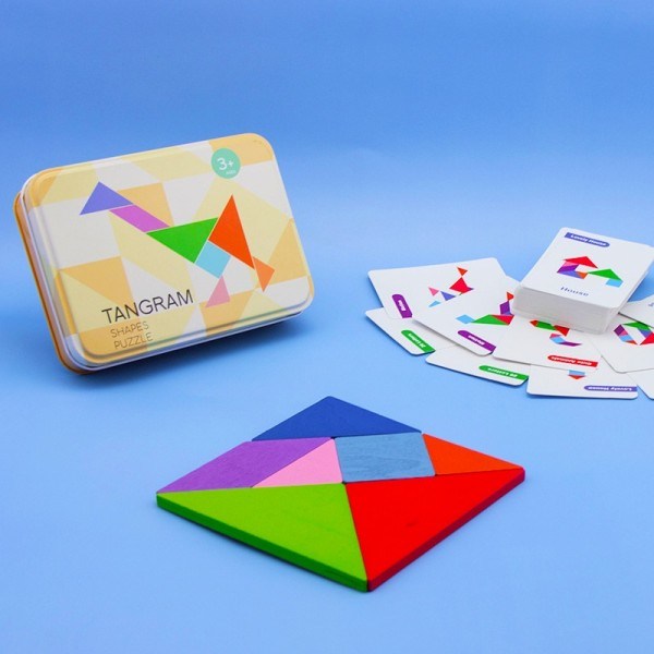 3D trä mönster djur sticksåg pussel färgglada tangram leksak