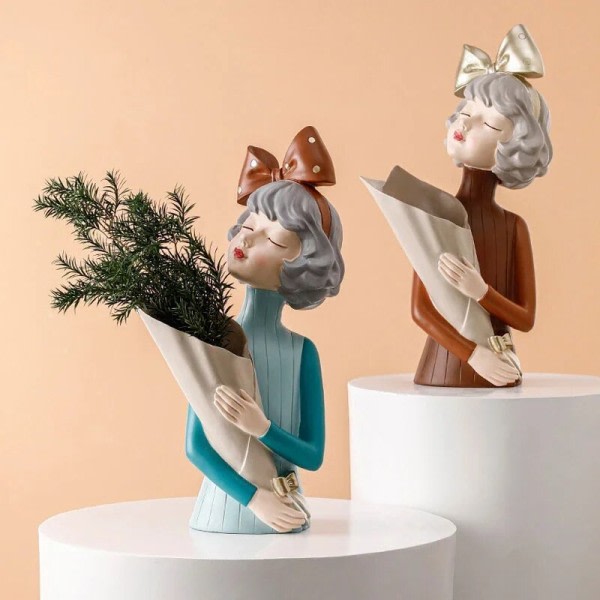 Kreativ Sløyfe Jente Harpiks Vase Statue Dekorasjon Moderne Minimalistisk Stue Rom Veranda Vindu Dekorasjon