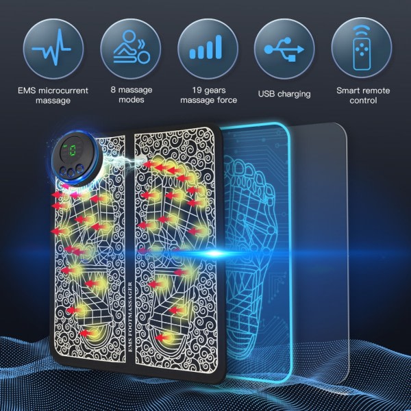 Elektrisk EMS Fod Massager Pad Lettelse Smerte Slap af Fødder Akupunkter Massage Mat