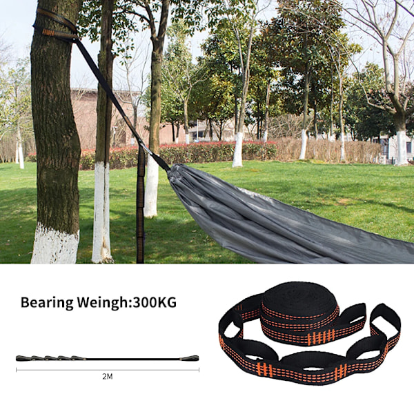 4 delar Hängmatta Remmar Special Förstärkta Polyester Remmar 5 Ring Hög Lastbärande Hulingförsedd Svart Utomhus Camping Hängmatta Remmar