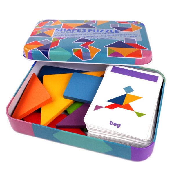 3D træ mønster dyr stiksav puslespil farverigt tangram legetøj børn montessori spil legetøj
