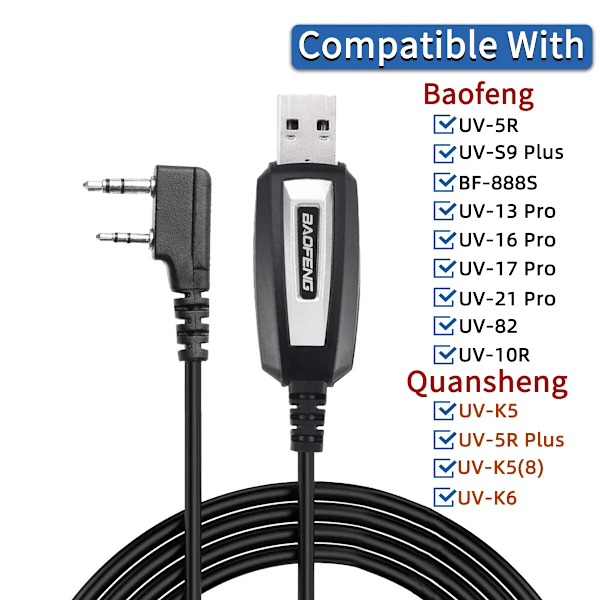 USB Programmering Kabel Med CD för Baofeng UV-5R 82 888S UV-S9PLUS UV-13 16 17 21 Pro Quansheng UV-K5 5R Plus Walkie  Talkie Radio