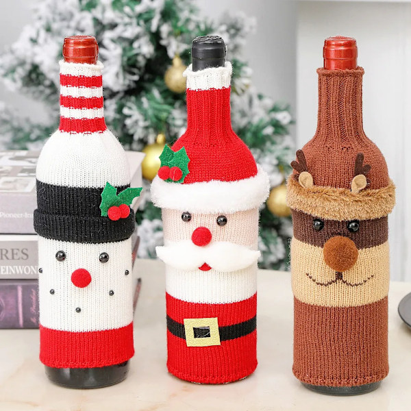 Handgjord jul tröja vin flaska överdrag till jul dekorationer