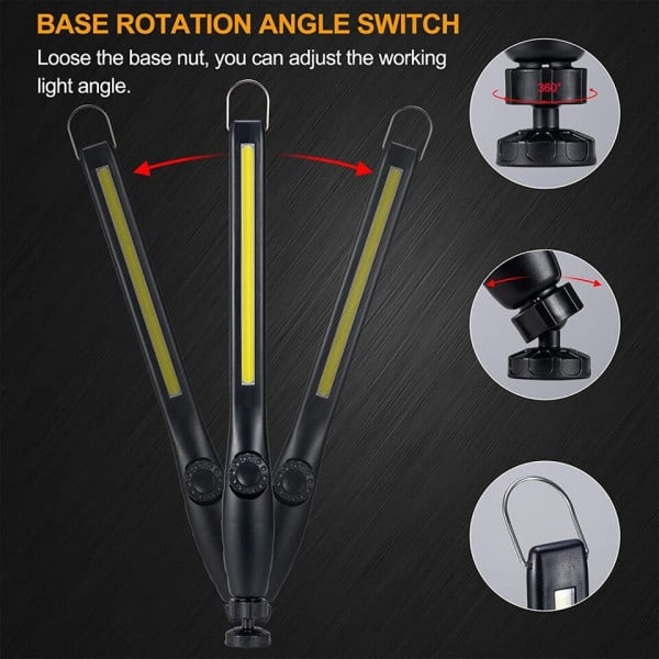 LED Lommelygte Magnetisk Work Light USB Genopladelig Lommelygte Krog Bærbar Lantern 1stk