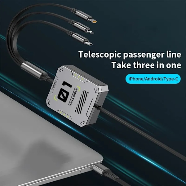3 i 1 Multi Infällbar USB telefon 60w snabb laddning och data kabel