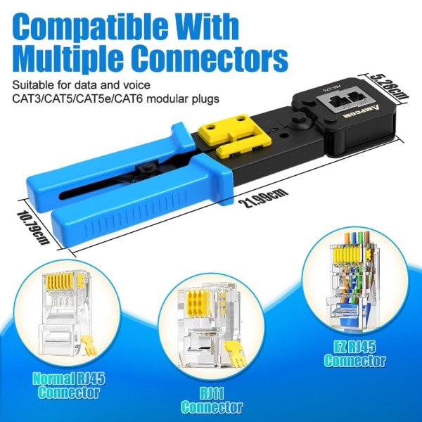 Crimp Verktøy Pass Through Cat5 Cat5e Cat6 Crimper Cutter Fripper