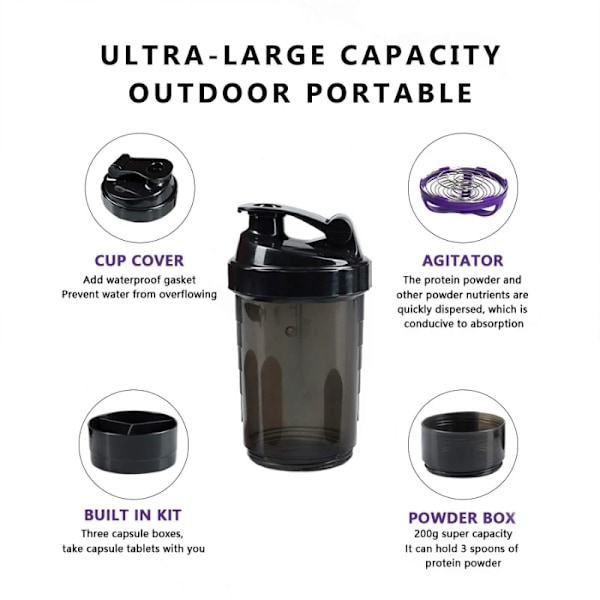 3 lager Shaker Protein Flaska Pulver Shake Kopp Vatten Flaska Plast Mixing Kopp Kropp Byggning Träning Flask shaker kopp