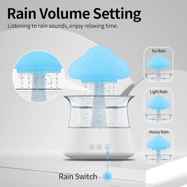 Regn sky natt lys luftfukter med regnende vann dråpe lyd og 7 farger led lys essensiell olje diffuser aromaterapi