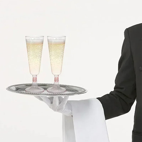 25 bitar 150ml Plast Champagne Flöjter Engångs Mousserande Bar Muggar Klar Rosa Rostbägare