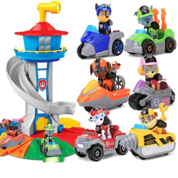 Big Size Pawed Partiointi Canina Näköala Partiointi torni 6 autolla 6koiraa ajoneuvo figuureja modeli auto lelut