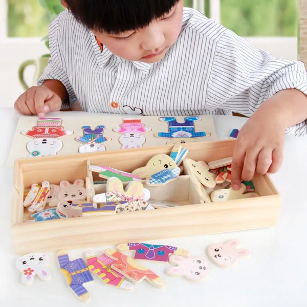 Pikku Karhu Vaatteet Lapset's Varhais Koulutus Puu Jigsaw Puzzle Pukeutumis Peli Vauva Pulma lelut