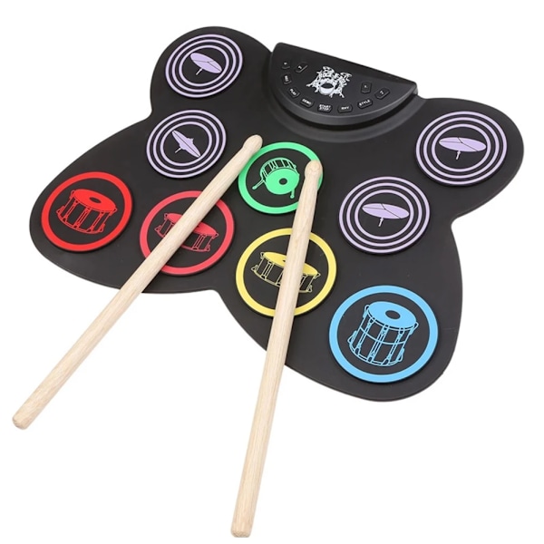 Roll Drum 9 Pads Pad Digital Drum Kit Pedal Controller with Drum Sticks