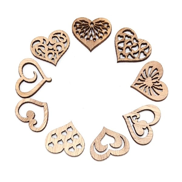 Hjärta Naturligt Trä Spån Openwork Trä Gör-det-själv Hantverk Scrapbook Utsmyckningar Hängande Ornament