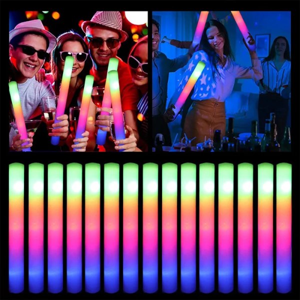 30 pieces LED Glow Sticks Bulk Fargerike RGB Glow Foam Stick  Tube Mørk Lys til jul bursdag bryllups fest rekvisita