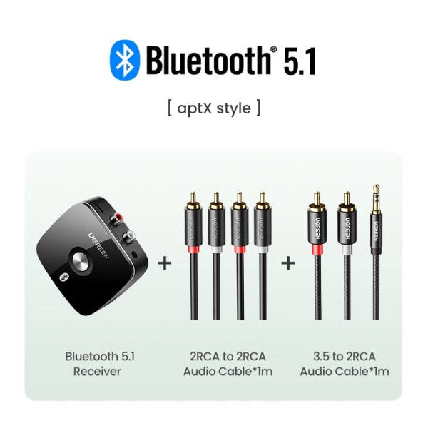 Bluetooth RCA Receiver 5.1 aptX HD 3.5mm Jack Aux Trådlös Adapter Musik för TV Bil 2RCA