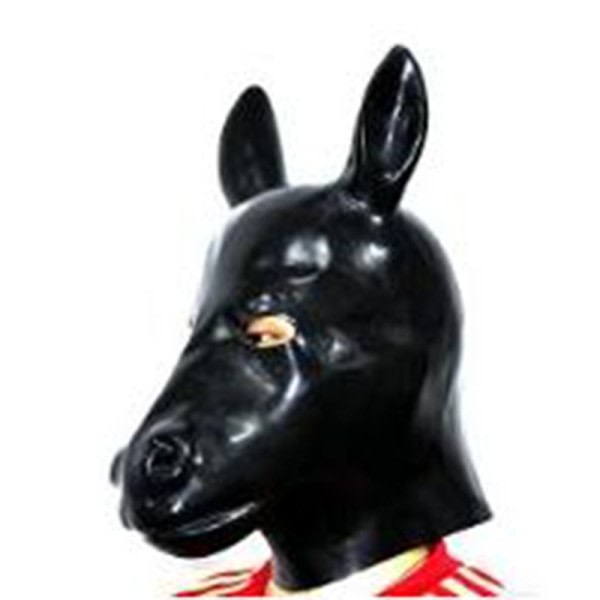 Latex heste fetich maske med ryg lynlås plus tykkelse heste slave hætte
