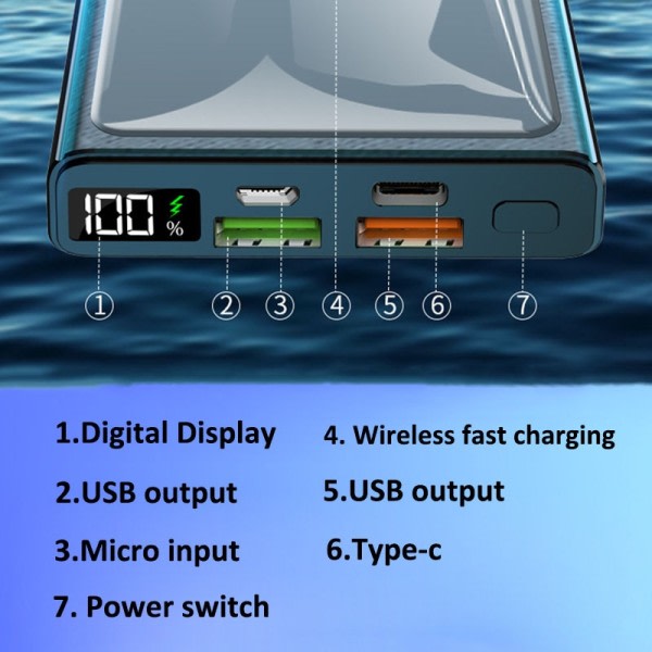 40W trådlös super snabb laddning ström bank portabel 20000mAh laddare digital display externt batteri