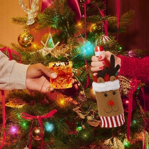 Jul vin flaske cover sæt nisse snemand vævet vin flaske poser til julefest middag bord pynt