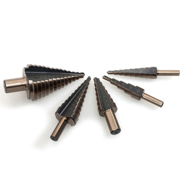 5st Metric/Inch Hss Kobolt Steg Borr Bit Set Flera Hål 50 storlekar med aluminium fodral