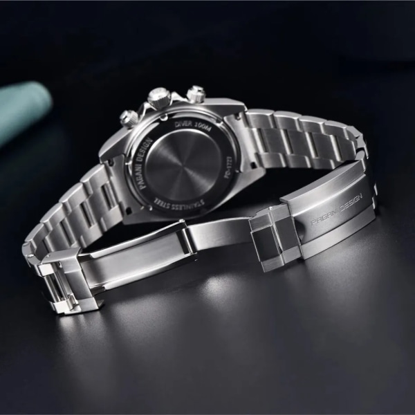 Rustfrit stål Bezel Mænd Quartz Armbåndsure Luksus Safir Glas Kronograf Ur