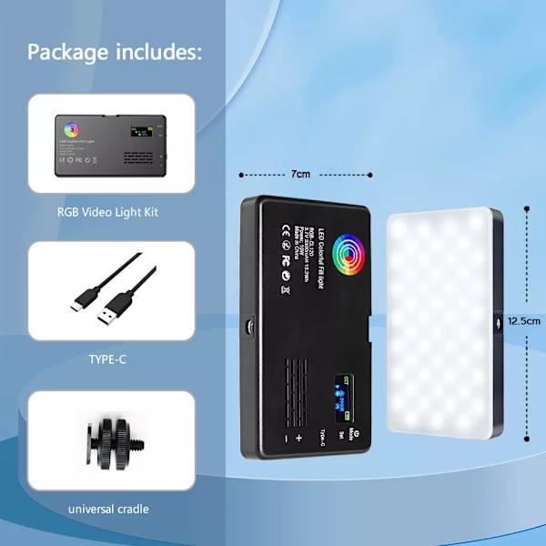 RGB LED Kamera Ljus Full Färg Utgång Video Lampa Kit Dimbar 2500K-8500K Bi-Color Panel Ljus