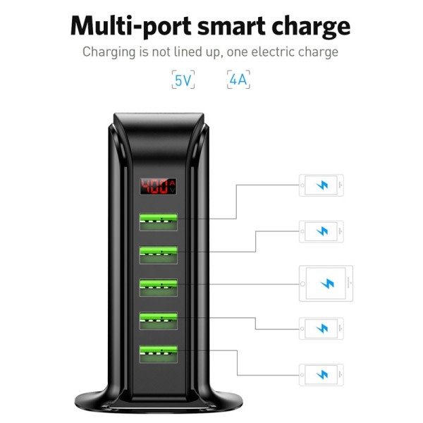 5 Multi Port USB lader Hub For Mobil Telefon EU  Plug LED Display USB Lading Desktop Station Dock ladere