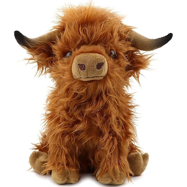 Highland Cow Fyld Dyr Plysh Legetøj, Realistisk Blød Knusende gård legetøj, 10 tommer blød ko plys legetøj jule gave til børn
