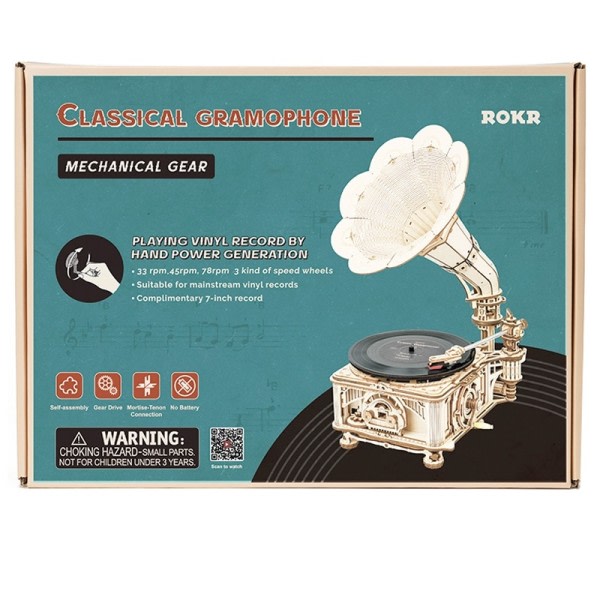 Hånd sveiv Klassisk Gramofon med musikk 1:1 424stk Tre modell bygg sett