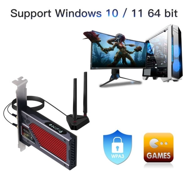 Trådløst 2.4G/5GHz/6G 5374Mbps WiFi 802.11AX/AC PCI Express Nettverk kort