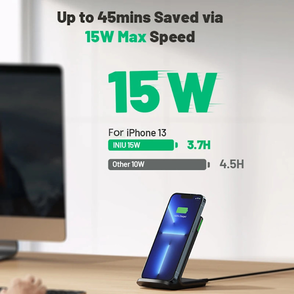 Trådlös laddare 15W snabb laddning ställ för iPhone och Samsung Galaxy