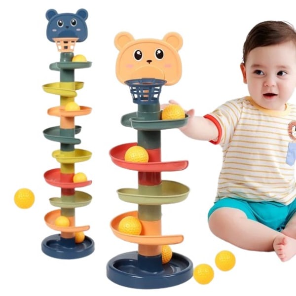 Baby leksaker glidande rullande bollar hög torn stapling tidigt pedagogiskt pussel roterande snurra spår småbarn