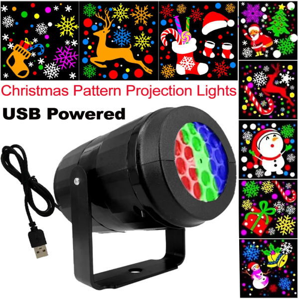 USB virta lumihiutale joulu projektori LED keiju valot sisä sisustus pukki lumisade kuviot projektio