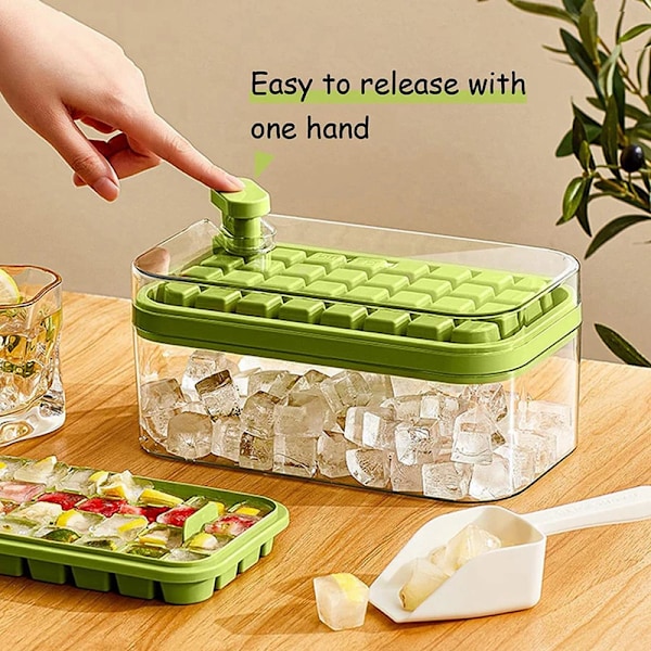 32 Grid Silicon Ice Cube Tray Form Med Lock Spade Förvaring Låda Ta bort Med Ett Klick Ice Maker