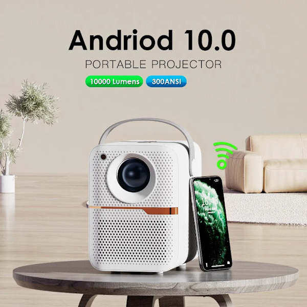 Älykäs projektori mini projektori 300 ANSI Lumen 10000L kannettava projektori WIFI ja Bluetooth yhteensopiva TV Stick kannettavalla