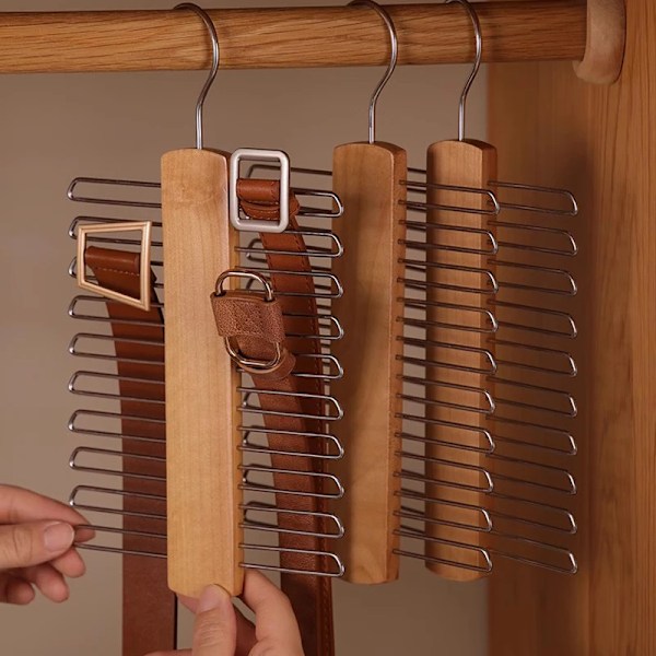 Slipsar Hängare 20 Bar Silke Scarf Bälte Arrangör Rack Garderob Trä Förvaring Hängande Rack Förvaringshållare
