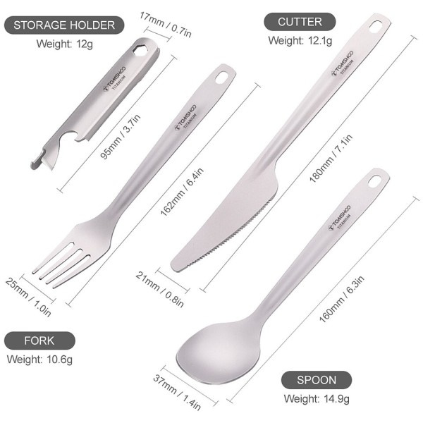 4-i-1 Titanium Bestik Bestik Set Ultralight Middag Ske Gaffel Cutter