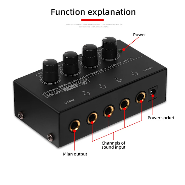 Profesjonell 4 kanaler Mini o Stereo Hodetelefon Forsterker HA400 Ultrakompakt Lyd Forsterker Med Strøm Adapter