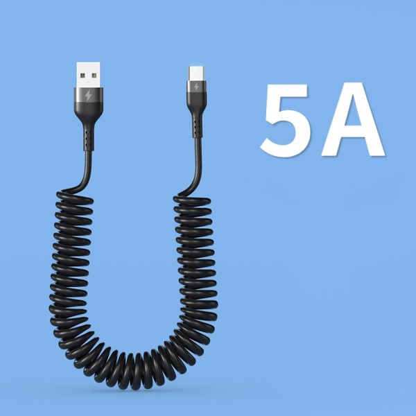 66W 5A Snabb laddning Typ C kabel 3A Mikro USB Fjäder Bil USB kabel