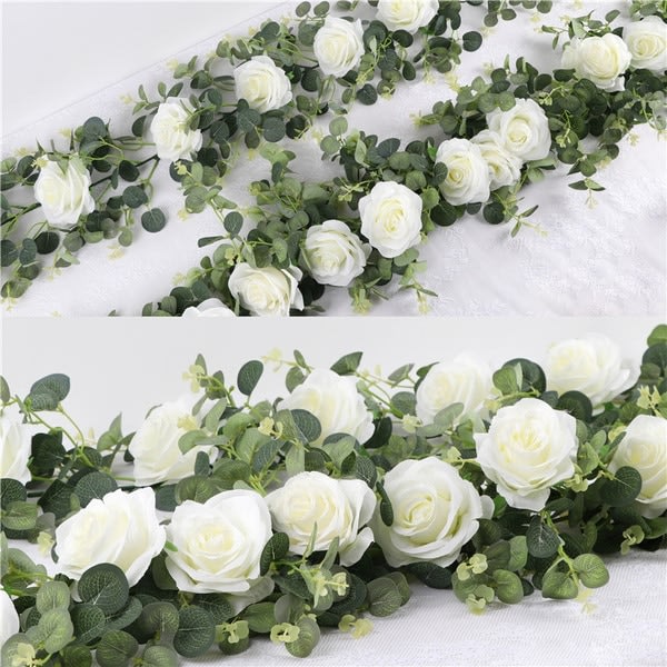 Kunstig Silke Faske Blomster Garland Peon Eucalyptus Planter Vine Hengende
