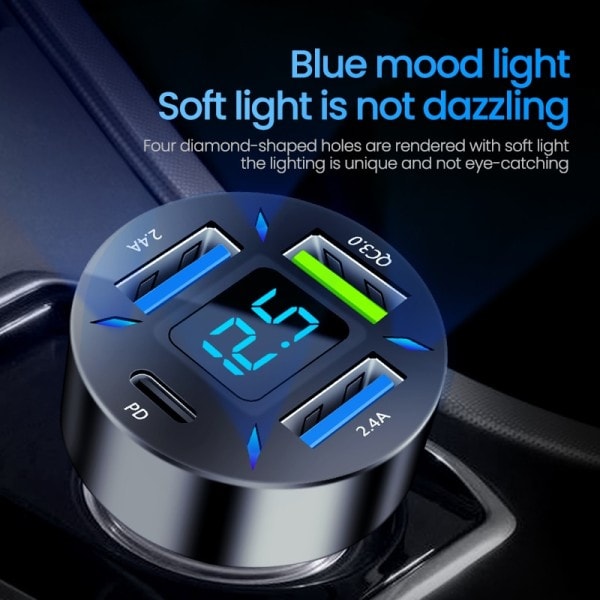 4 porttia USB auto laturi pikalataus PD pikalataus 3.0 USB C auto puhelin laturi sovitin