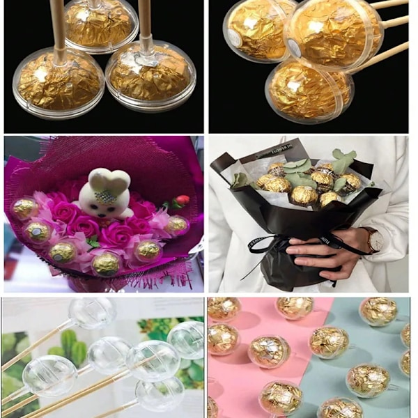 Et sæt 20 DIY slik chokolade blomster stativer, gennemsigtige kugler, bambus spyd, blomster stativer