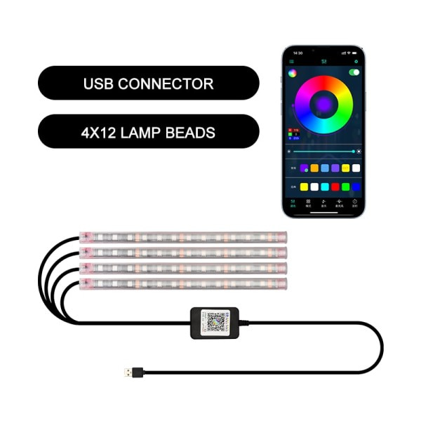 48 LED Auto Sisustus Ambient jalka valo USB Langaton Kaukosäädin Musiikki App Ohjaus Auto RGB Ilmakehä koriste lamput