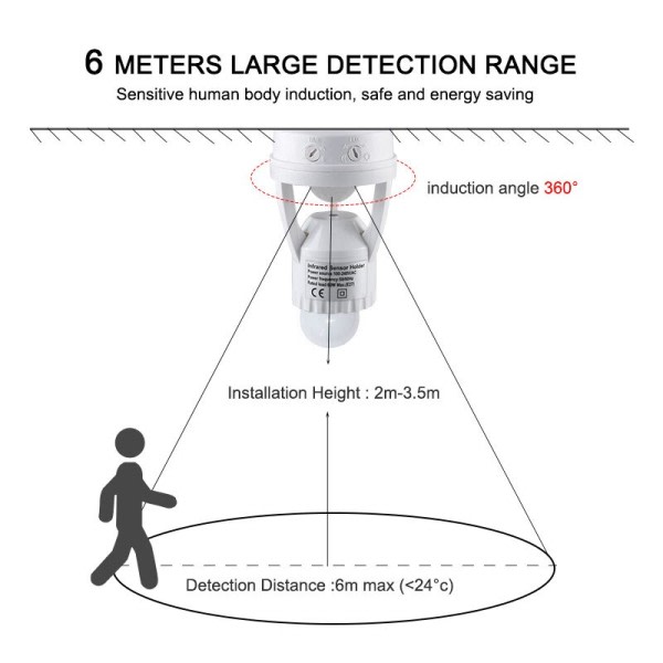 Bevegelse Sensor Lys Bryter Detektor Basis Lampe Holder