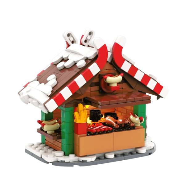 Vinter Gatuvy Jul Grillning Ställ Byggnad Block set Varm drinkar ställ Tuk-Tuk Kaffe Brick Barn leksak