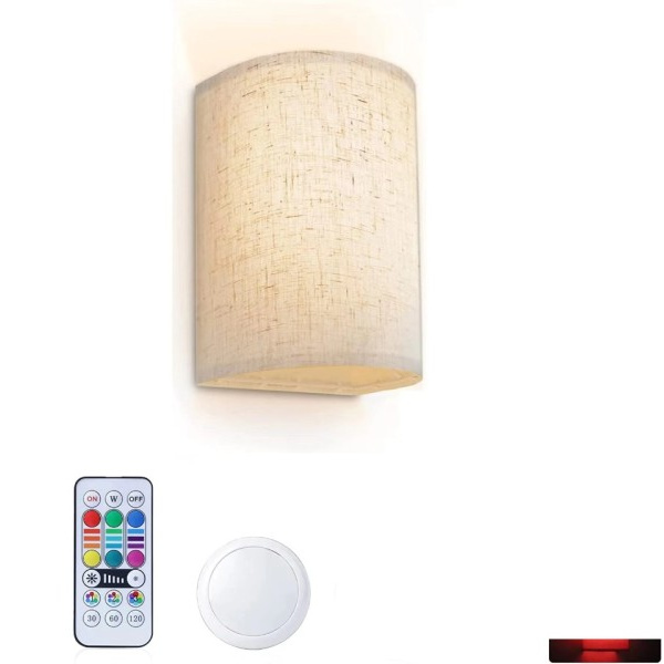 RGBW trådlös vägg lampa med tyg lampskärm fjärrkontroll dimbar timing vägg lampa