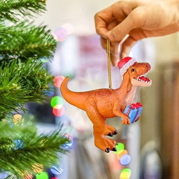 Jul pynt dinosaur hængende vedhæng tegneserie akryl dinosaur jule træ bil pynt