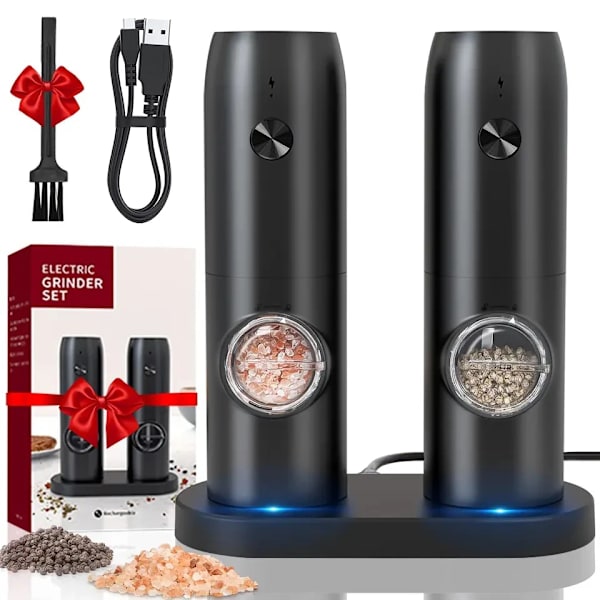 Automatisk peppar kvarn salt och peppar kvarn USB uppladdningsbar justerbar grovhet krydda kvarn med lysdiod ljus kök verktyg