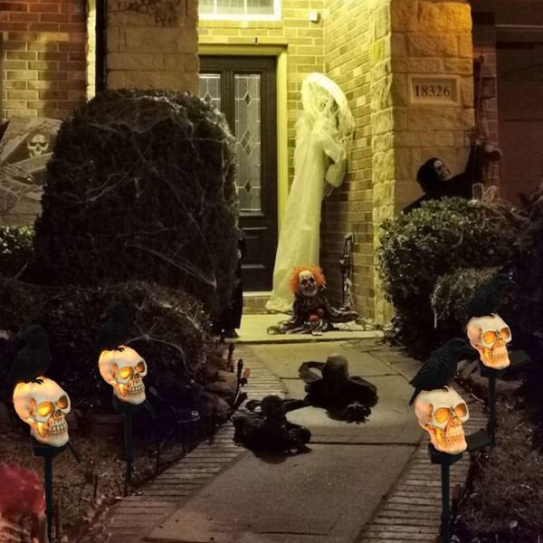 Halloween Udendørs Lys Vandtæt Solar Kranium Have Stak Lys Ravn Skelet Hoved Dekoration