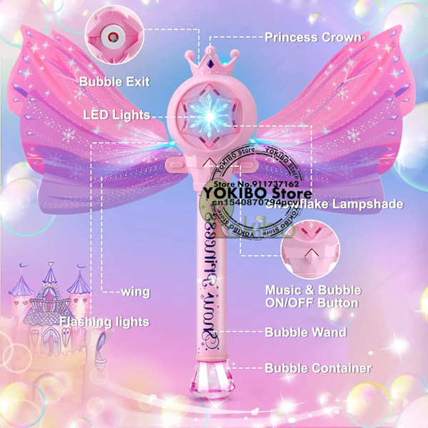 Bubble Wands för Barn Flickor Light Up LED Ljud Bubble Gun Bubble Machine for Barn